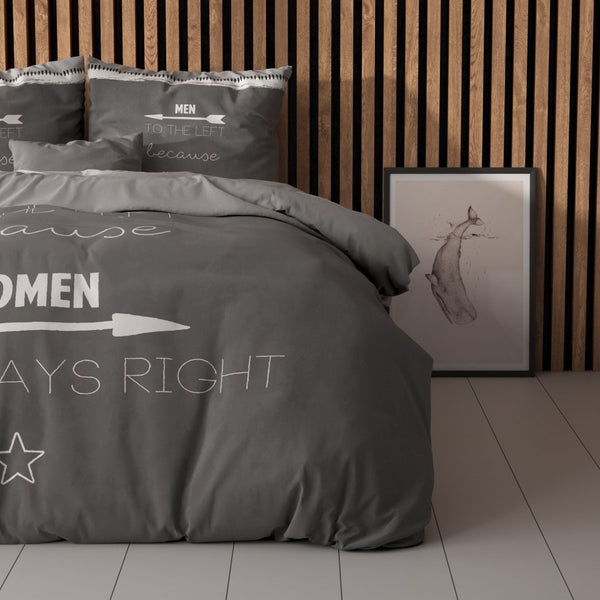 100% Cotton Duvet Cover Set Women Always Right | Anthracite | Single - 135cm (W) x 220cm (L) - The Bedding & Blankets Store