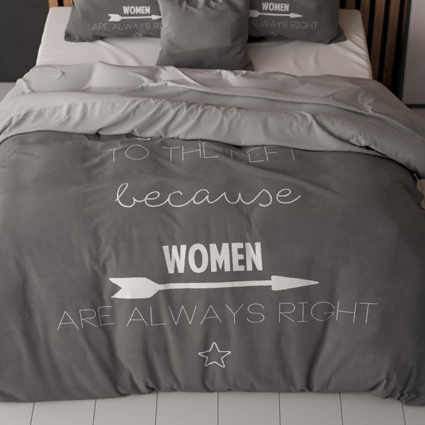 100% Cotton Duvet Cover Set Women Always Right | Anthracite | Single - 135cm (W) x 220cm (L) - The Bedding & Blankets Store