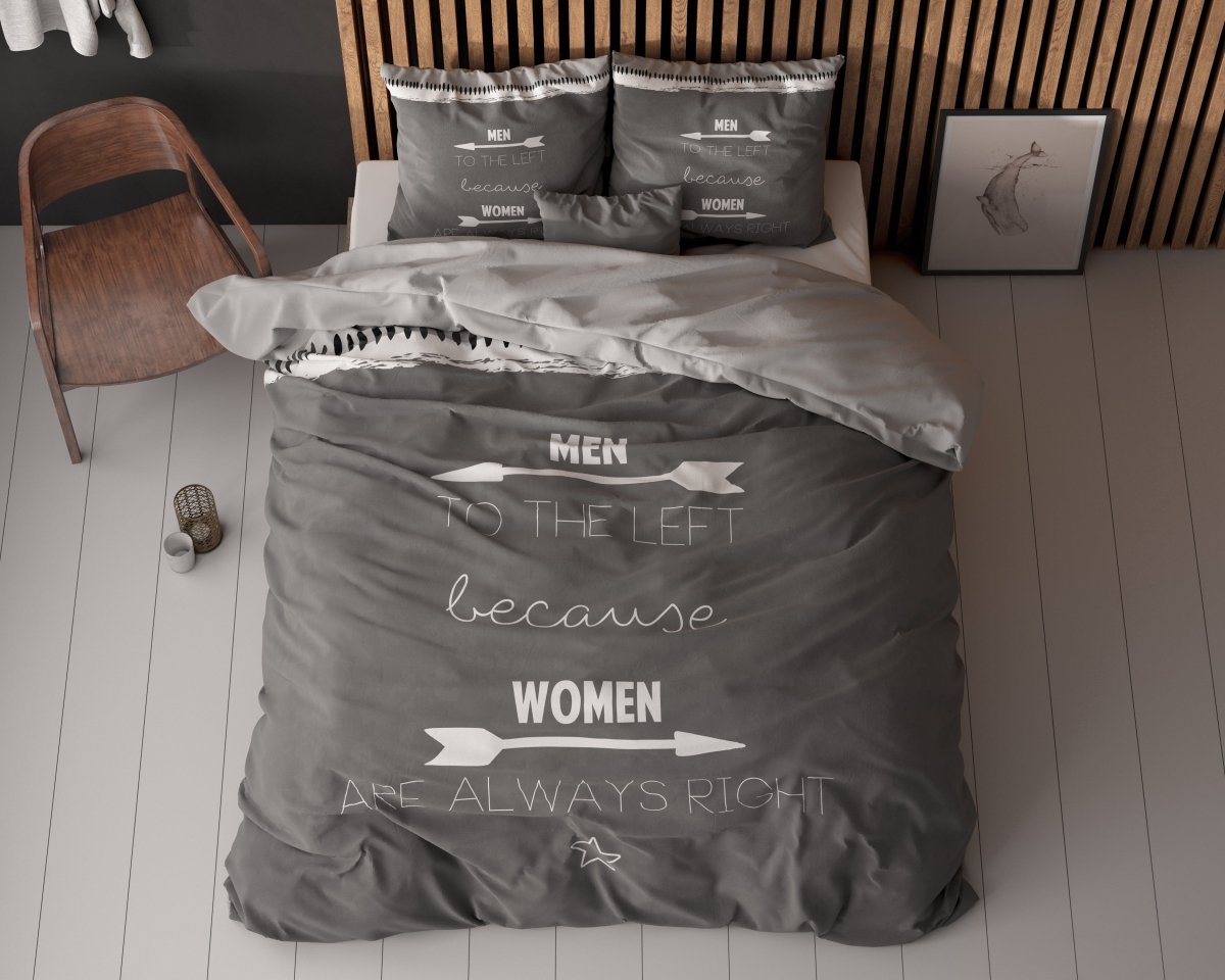 100% Cotton Duvet Cover Set Women Always Right | Anthracite | Single - 135cm (W) x 220cm (L) - The Bedding & Blankets Store