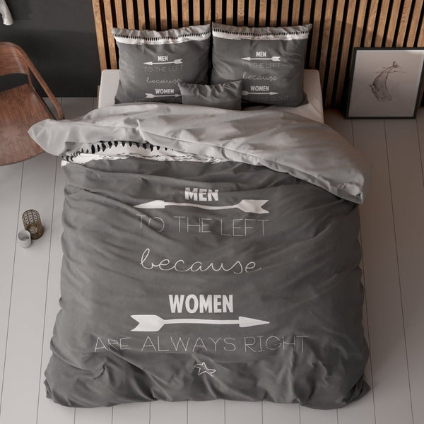 100% Cotton Duvet Cover Set Women Always Right | Anthracite | Single - 135cm (W) x 220cm (L) - The Bedding & Blankets Store