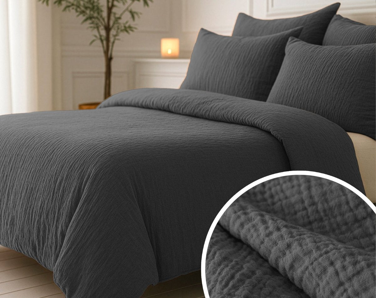 100% Cotton Muslin Lazy Duvet Mousseline | Anthracite | Double XL - 200cm (W) x 240cm (L) - The Bedding & Blankets Store