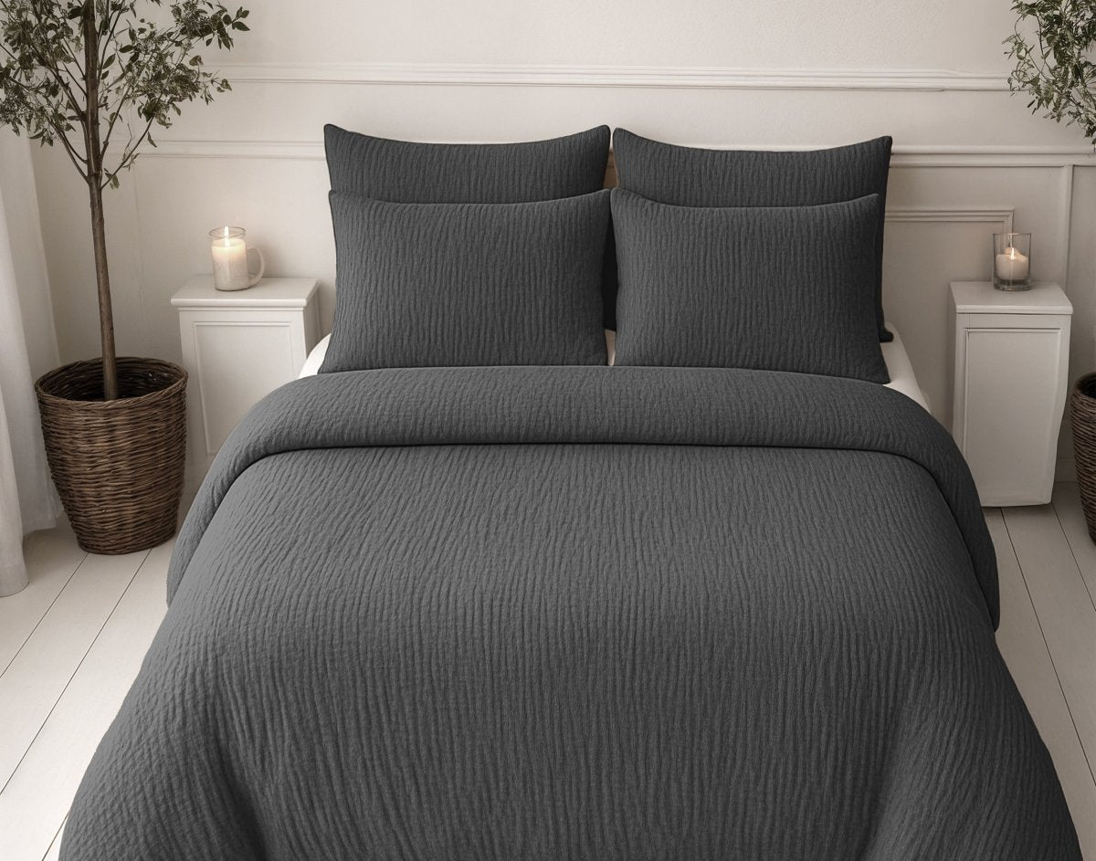 100% Cotton Muslin Lazy Duvet Mousseline | Anthracite | Double XL - 200cm (W) x 240cm (L) - The Bedding & Blankets Store