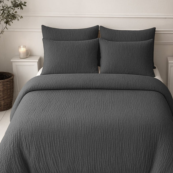 100% Cotton Muslin Lazy Duvet Mousseline | Anthracite | Double XL - 200cm (W) x 240cm (L) - The Bedding & Blankets Store