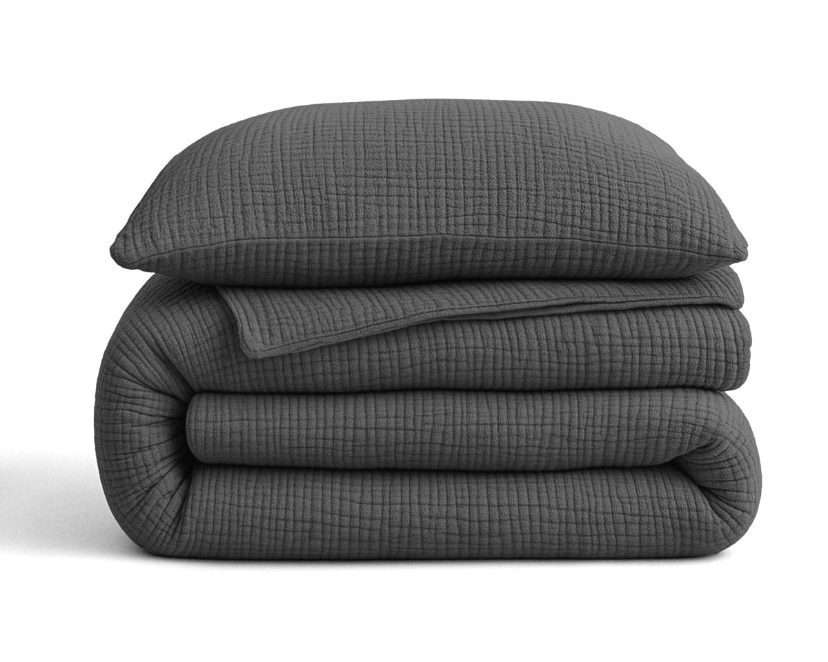 100% Cotton Muslin Lazy Duvet Mousseline | Anthracite | Double XL - 200cm (W) x 240cm (L) - The Bedding & Blankets Store