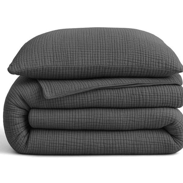100% Cotton Muslin Lazy Duvet Mousseline | Anthracite | Double XL - 200cm (W) x 240cm (L) - The Bedding & Blankets Store