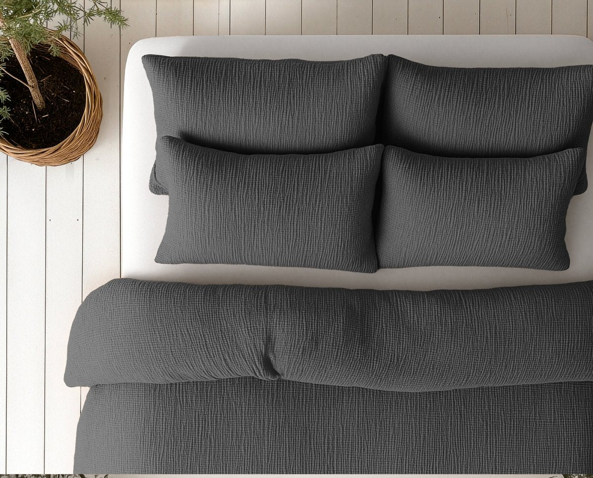 100% Cotton Muslin Lazy Duvet Mousseline | Anthracite | Double XL - 200cm (W) x 240cm (L) - The Bedding & Blankets Store