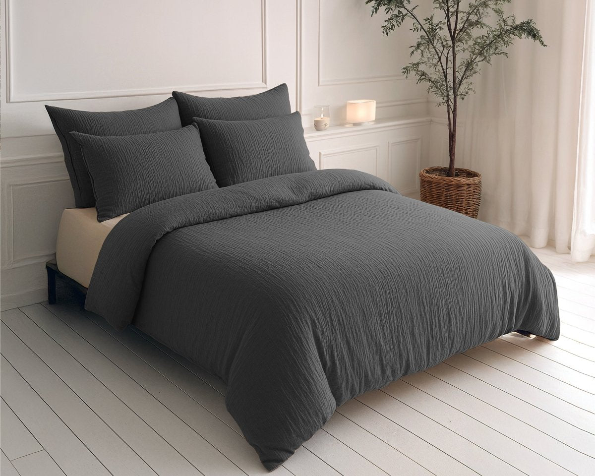100% Cotton Muslin Lazy Duvet Mousseline | Anthracite | Double XL - 200cm (W) x 240cm (L) - The Bedding & Blankets Store