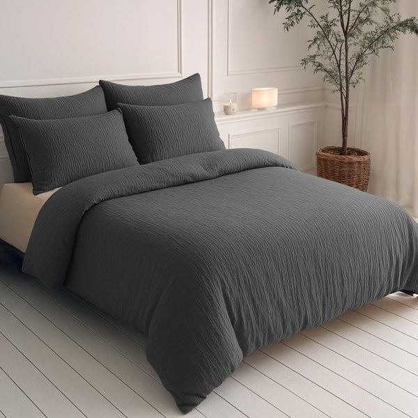 100% Cotton Muslin Lazy Duvet Mousseline | Anthracite | Double XL - 200cm (W) x 240cm (L) - The Bedding & Blankets Store
