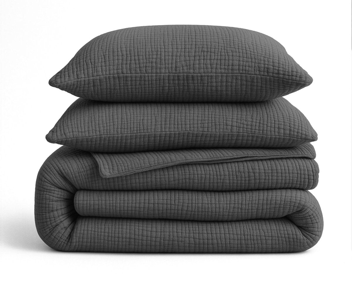100% Cotton Muslin Lazy Duvet Mousseline | Anthracite | Double XL - 200cm (W) x 240cm (L) - The Bedding & Blankets Store