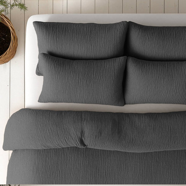 100% Cotton Muslin Lazy Duvet Mousseline | Anthracite | Double XL - 200cm (W) x 240cm (L) - The Bedding & Blankets Store