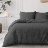 100% Cotton Muslin Lazy Duvet Mousseline | Anthracite | Double XL - 200cm (W) x 240cm (L) - The Bedding & Blankets Store