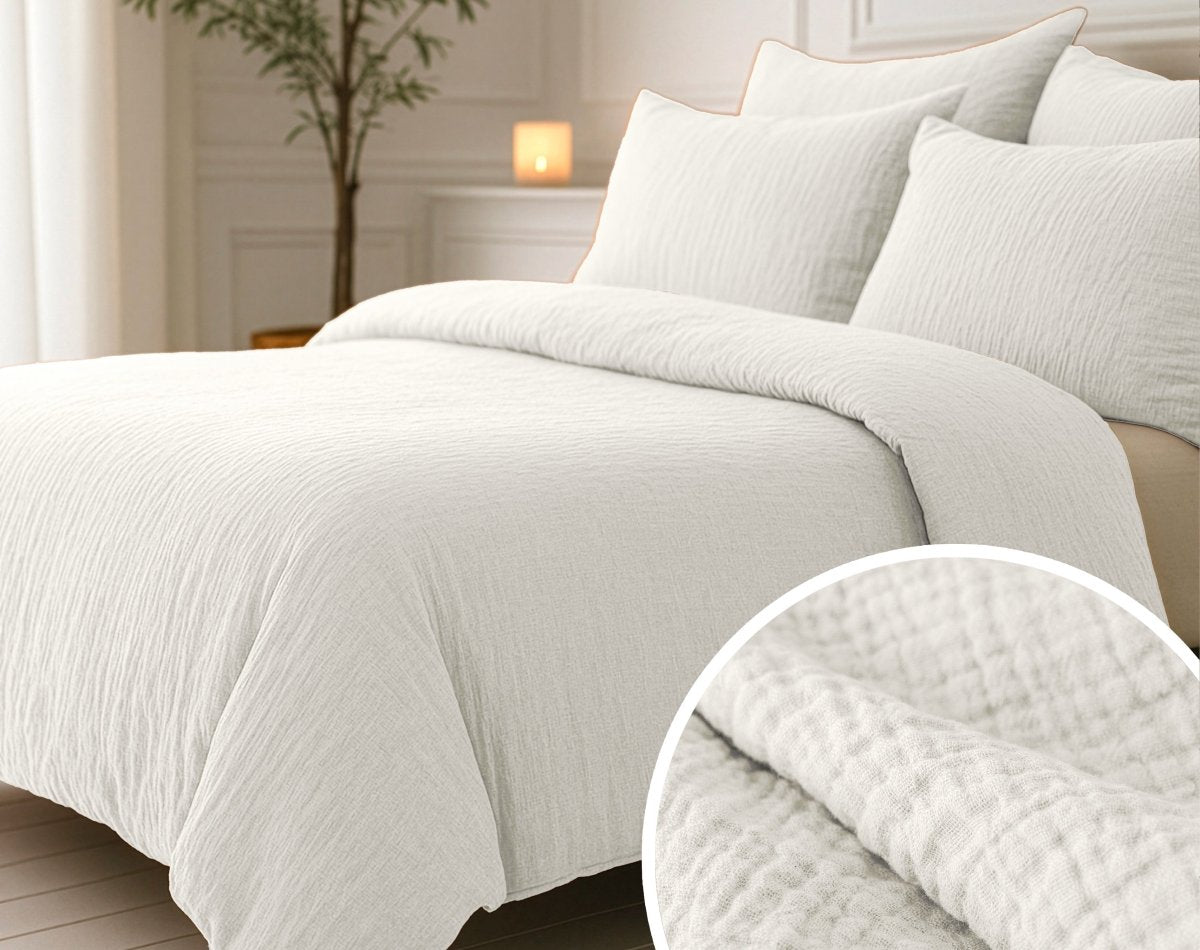 100% Cotton Muslin Lazy Duvet Mousseline | Beige | Double XL - 200cm (W) x 240cm (L) - The Bedding & Blankets Store