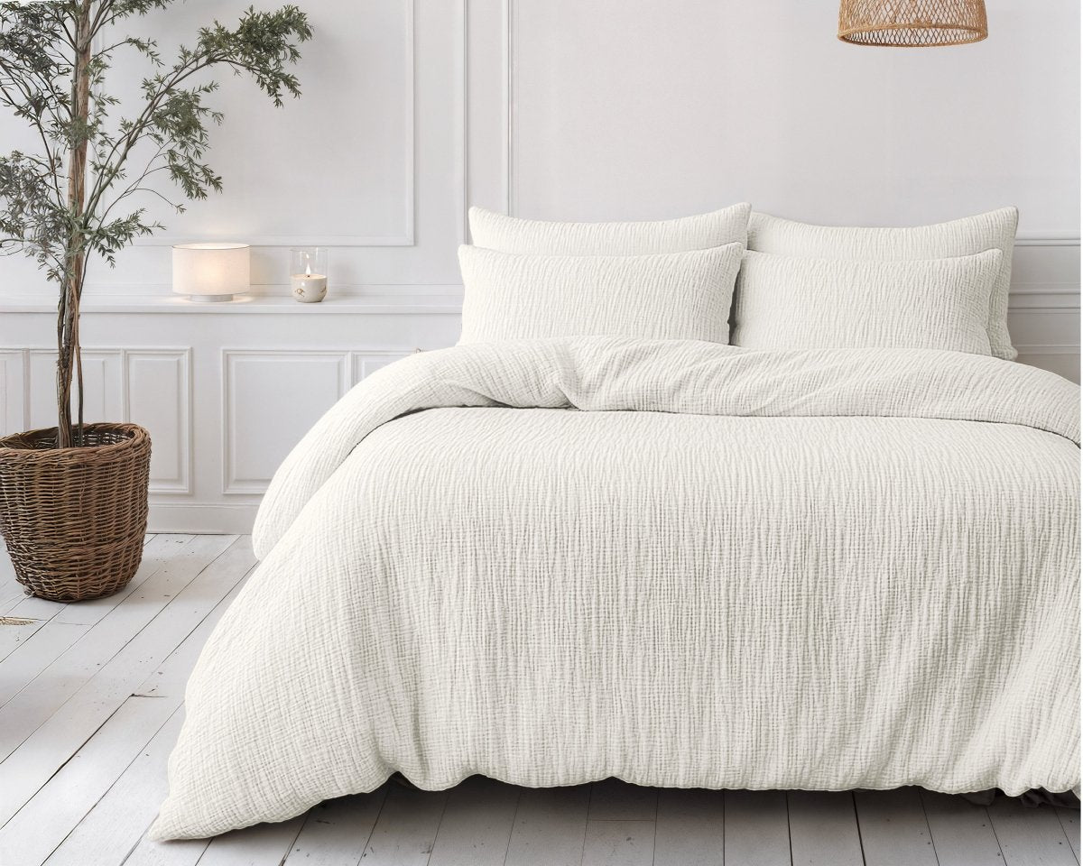 100% Cotton Muslin Lazy Duvet Mousseline | Beige | Double XL - 200cm (W) x 240cm (L) - The Bedding & Blankets Store