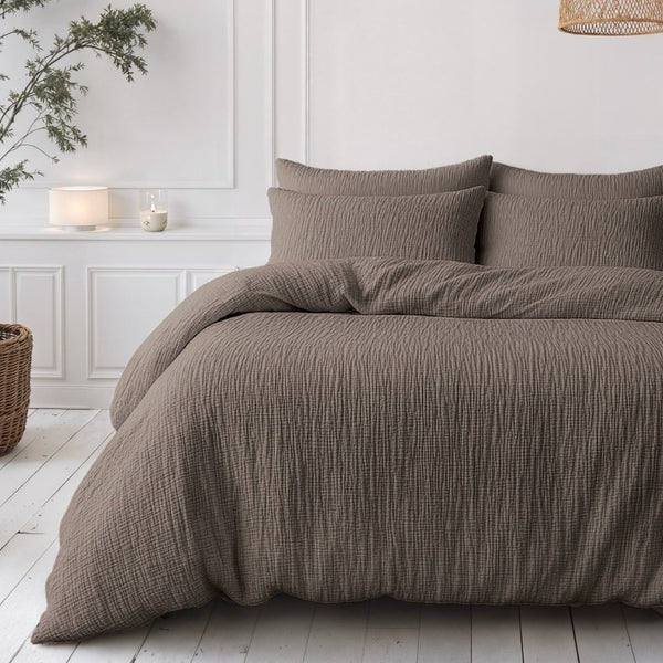 100% Cotton Muslin Lazy Duvet Mousseline | Dark Taupe | Double XL - 200cm (W) x 240cm (L) - The Bedding & Blankets Store