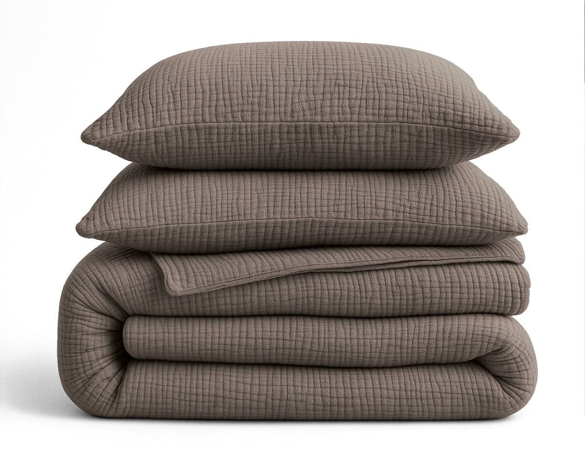 100% Cotton Muslin Lazy Duvet Mousseline | Dark Taupe | Double XL - 200cm (W) x 240cm (L) - The Bedding & Blankets Store
