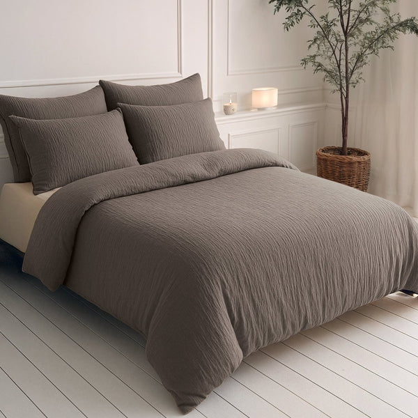 100% Cotton Muslin Lazy Duvet Mousseline | Dark Taupe | Double XL - 200cm (W) x 240cm (L) - The Bedding & Blankets Store