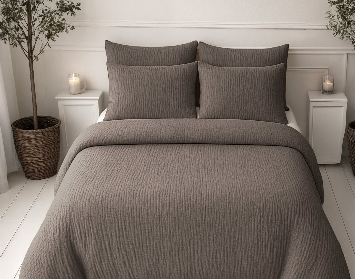 100% Cotton Muslin Lazy Duvet Mousseline | Dark Taupe | Double XL - 200cm (W) x 240cm (L) - The Bedding & Blankets Store