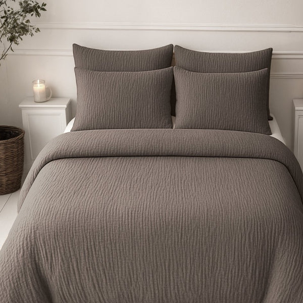 100% Cotton Muslin Lazy Duvet Mousseline | Dark Taupe | Double XL - 200cm (W) x 240cm (L) - The Bedding & Blankets Store
