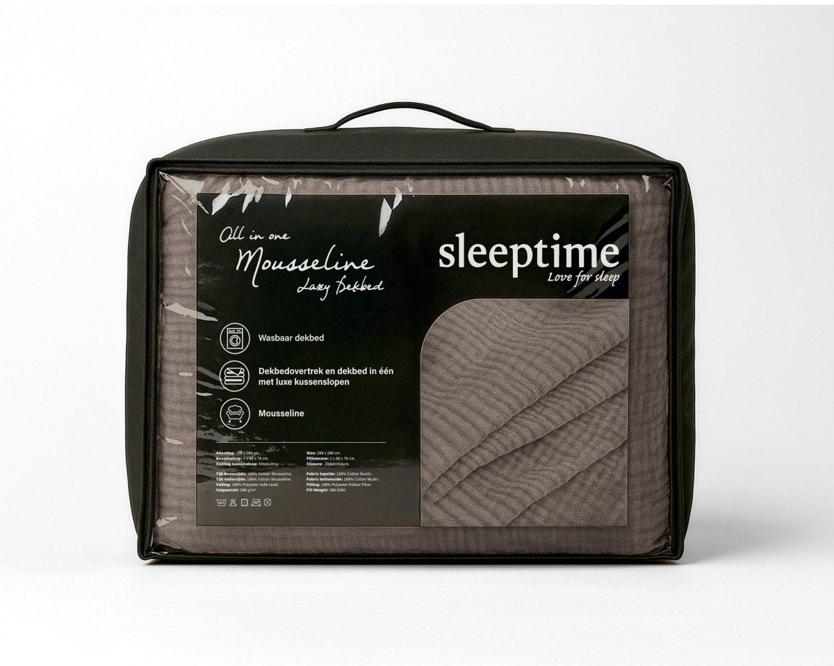 100% Cotton Muslin Lazy Duvet Mousseline | Dark Taupe | Double XL - 200cm (W) x 240cm (L) - The Bedding & Blankets Store