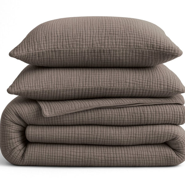 100% Cotton Muslin Lazy Duvet Mousseline | Dark Taupe | Double XL - 200cm (W) x 240cm (L) - The Bedding & Blankets Store