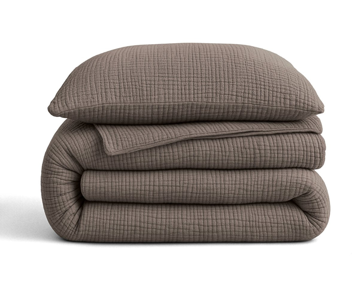 100% Cotton Muslin Lazy Duvet Mousseline | Dark Taupe | Double XL - 200cm (W) x 240cm (L) - The Bedding & Blankets Store