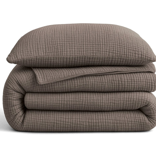100% Cotton Muslin Lazy Duvet Mousseline | Dark Taupe | Double XL - 200cm (W) x 240cm (L) - The Bedding & Blankets Store