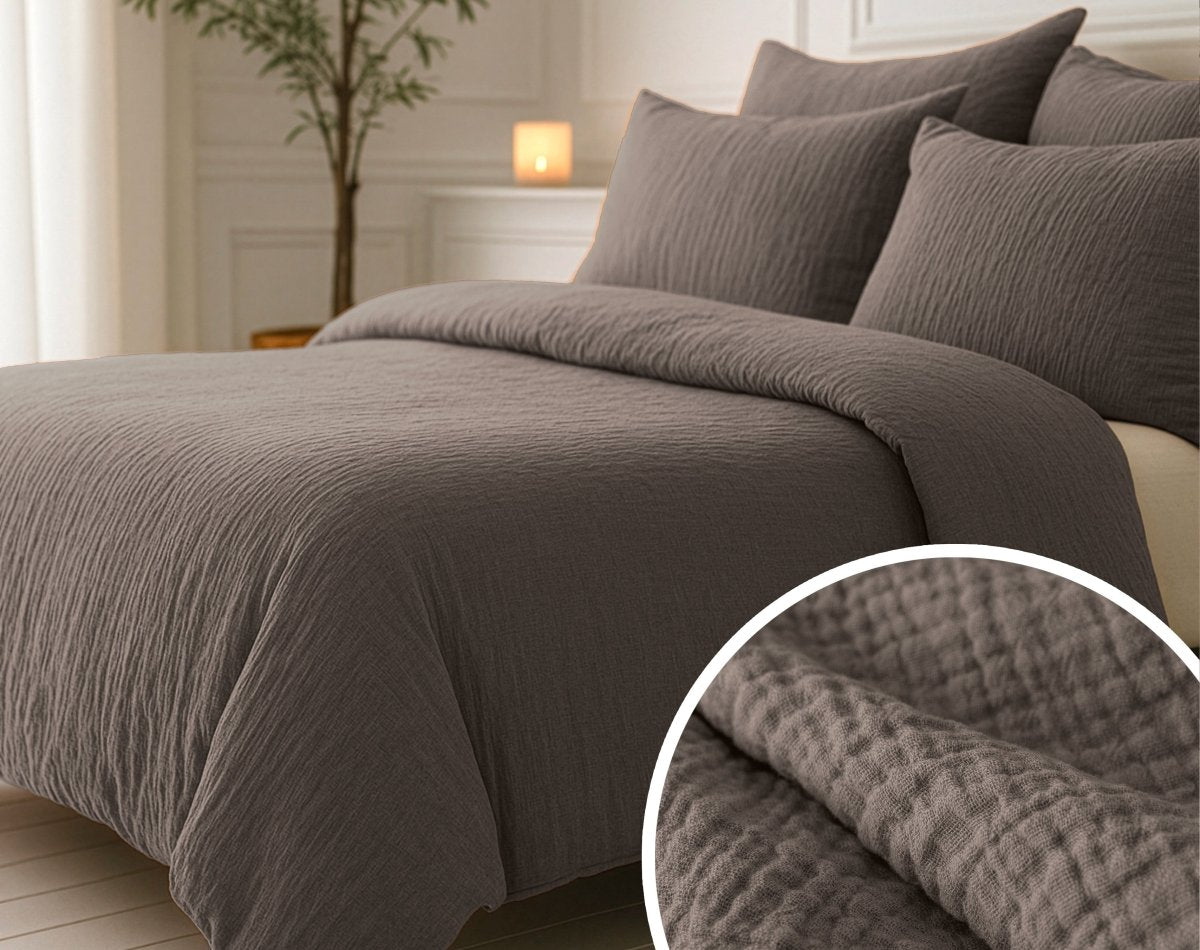 100% Cotton Muslin Lazy Duvet Mousseline | Dark Taupe | Double XL - 200cm (W) x 240cm (L) - The Bedding & Blankets Store