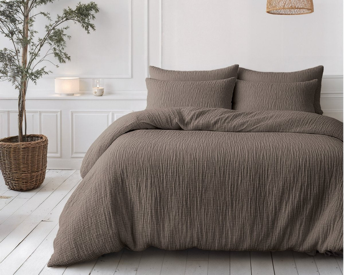 100% Cotton Muslin Lazy Duvet Mousseline | Dark Taupe | Double XL - 200cm (W) x 240cm (L) - The Bedding & Blankets Store