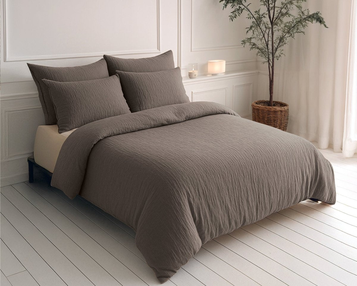 100% Cotton Muslin Lazy Duvet Mousseline | Dark Taupe | Double XL - 200cm (W) x 240cm (L) - The Bedding & Blankets Store