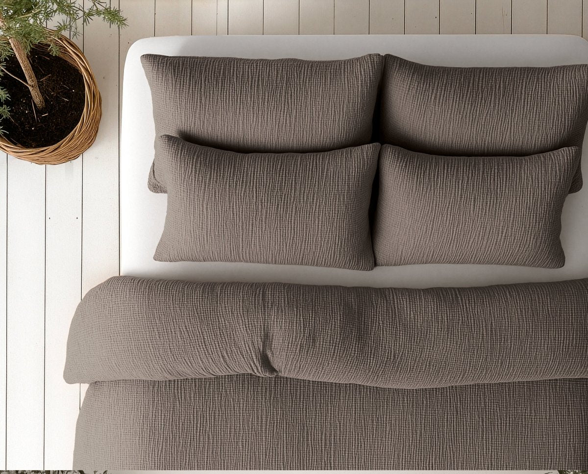 100% Cotton Muslin Lazy Duvet Mousseline | Dark Taupe | Double XL - 200cm (W) x 240cm (L) - The Bedding & Blankets Store