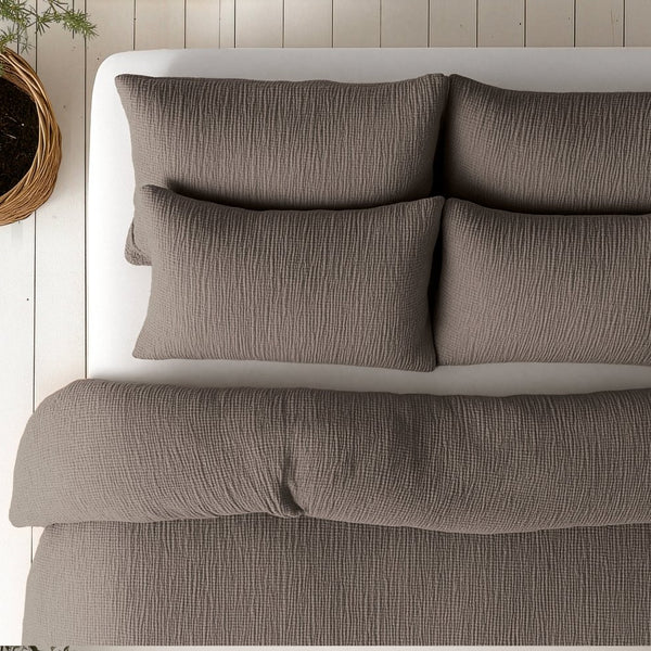 100% Cotton Muslin Lazy Duvet Mousseline | Dark Taupe | Double XL - 200cm (W) x 240cm (L) - The Bedding & Blankets Store