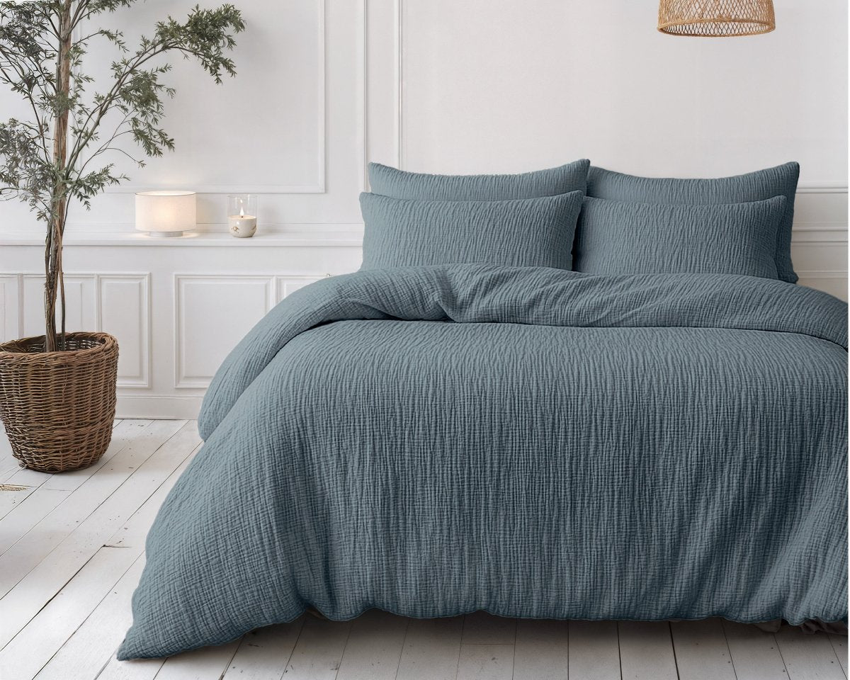 100% Cotton Muslin Lazy Duvet Mousseline | Green | Double XL - 200cm (W) x 240cm (L) - The Bedding & Blankets Store