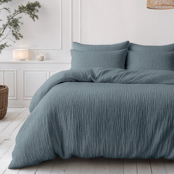 100% Cotton Muslin Lazy Duvet Mousseline | Green | Double XL - 200cm (W) x 240cm (L) - The Bedding & Blankets Store