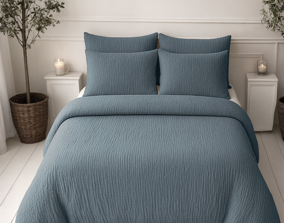 100% Cotton Muslin Lazy Duvet Mousseline | Green | Double XL - 200cm (W) x 240cm (L) - The Bedding & Blankets Store