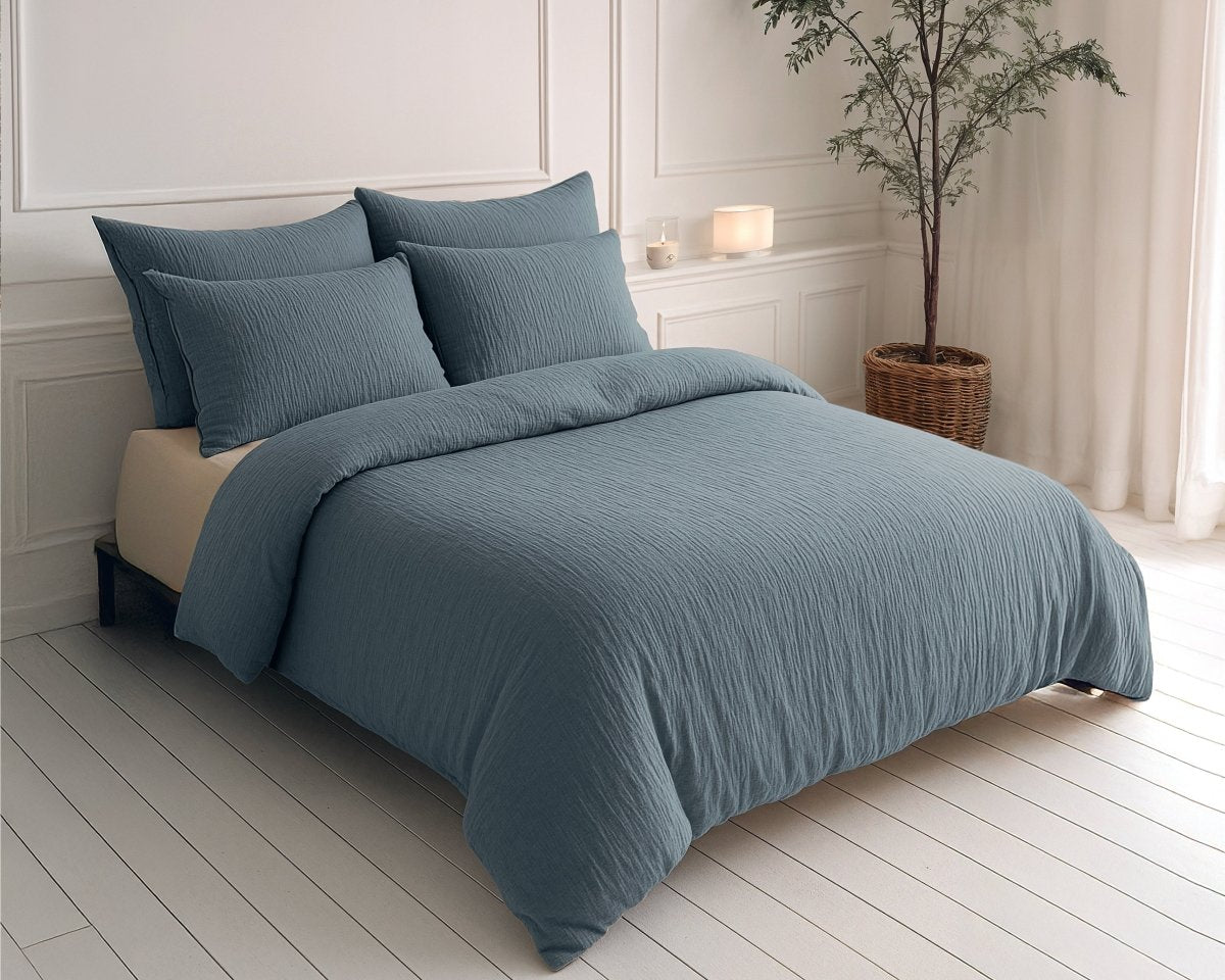 100% Cotton Muslin Lazy Duvet Mousseline | Green | Double XL - 200cm (W) x 240cm (L) - The Bedding & Blankets Store