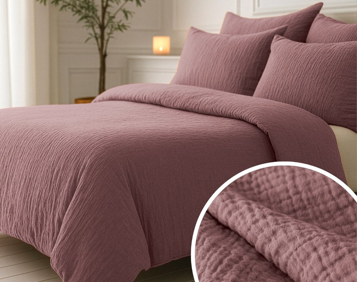 100% Cotton Muslin Lazy Duvet Mousseline | Old Pink | Double XL - 200cm (W) x 240cm (L) - The Bedding & Blankets Store