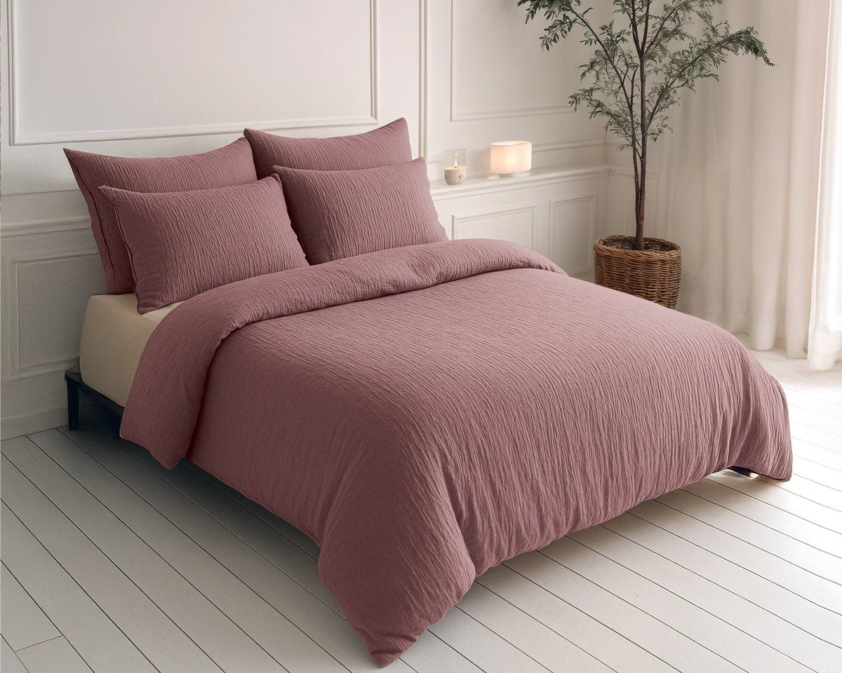 100% Cotton Muslin Lazy Duvet Mousseline | Old Pink | Double XL - 200cm (W) x 240cm (L) - The Bedding & Blankets Store