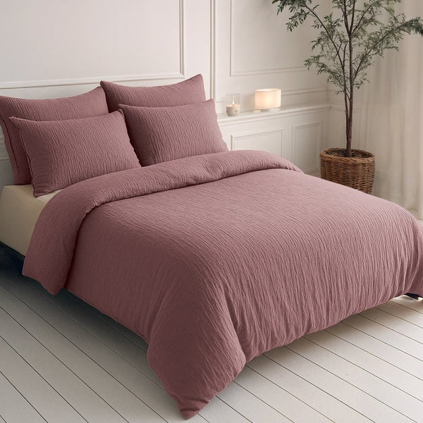 100% Cotton Muslin Lazy Duvet Mousseline | Old Pink | Double XL - 200cm (W) x 240cm (L) - The Bedding & Blankets Store