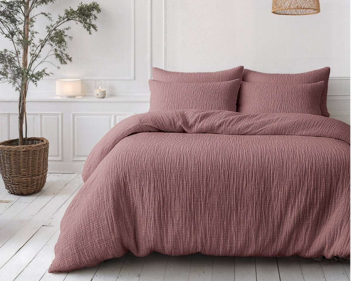 100% Cotton Muslin Lazy Duvet Mousseline | Old Pink | Double XL - 200cm (W) x 240cm (L) - The Bedding & Blankets Store