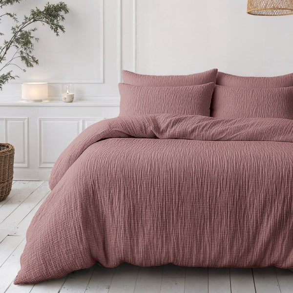 100% Cotton Muslin Lazy Duvet Mousseline | Old Pink | Double XL - 200cm (W) x 240cm (L) - The Bedding & Blankets Store
