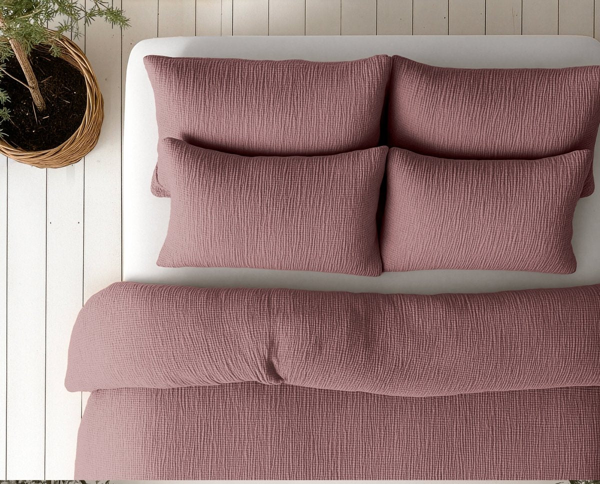 100% Cotton Muslin Lazy Duvet Mousseline | Old Pink | Double XL - 200cm (W) x 240cm (L) - The Bedding & Blankets Store