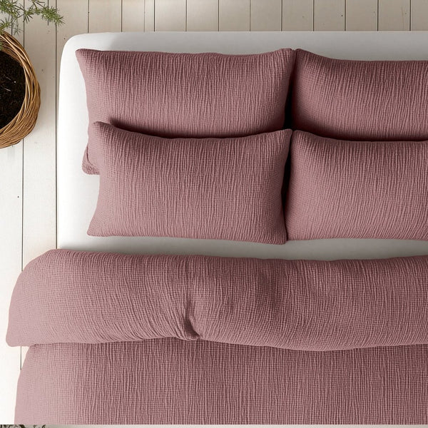 100% Cotton Muslin Lazy Duvet Mousseline | Old Pink | Double XL - 200cm (W) x 240cm (L) - The Bedding & Blankets Store