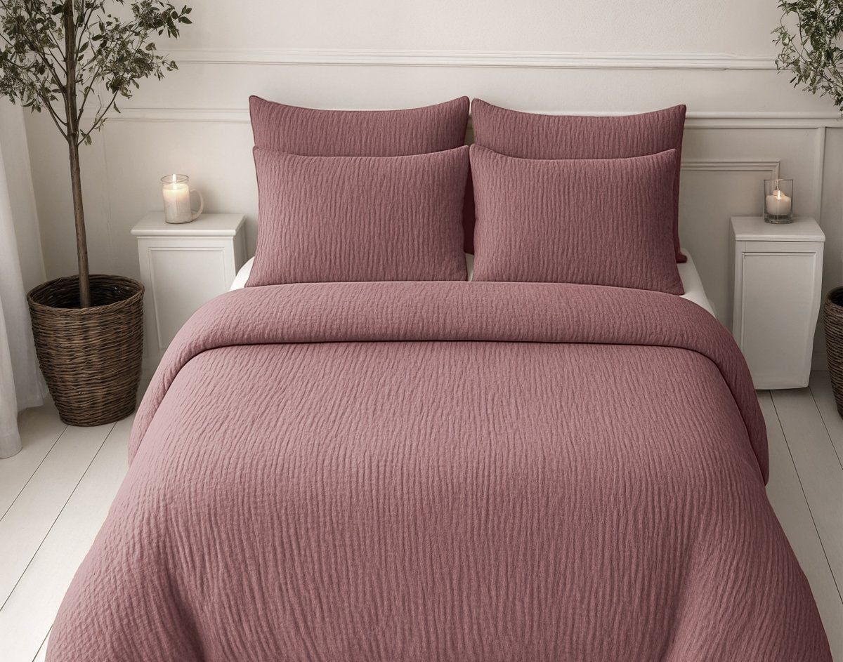 100% Cotton Muslin Lazy Duvet Mousseline | Old Pink | Double XL - 200cm (W) x 240cm (L) - The Bedding & Blankets Store
