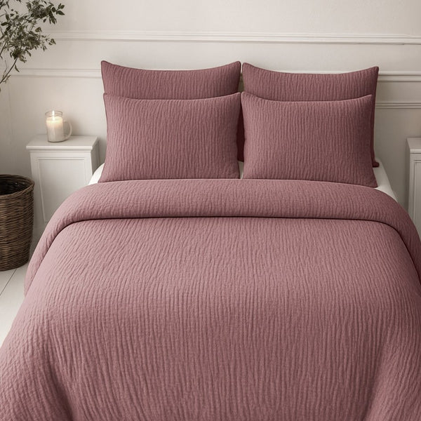 100% Cotton Muslin Lazy Duvet Mousseline | Old Pink | Double XL - 200cm (W) x 240cm (L) - The Bedding & Blankets Store