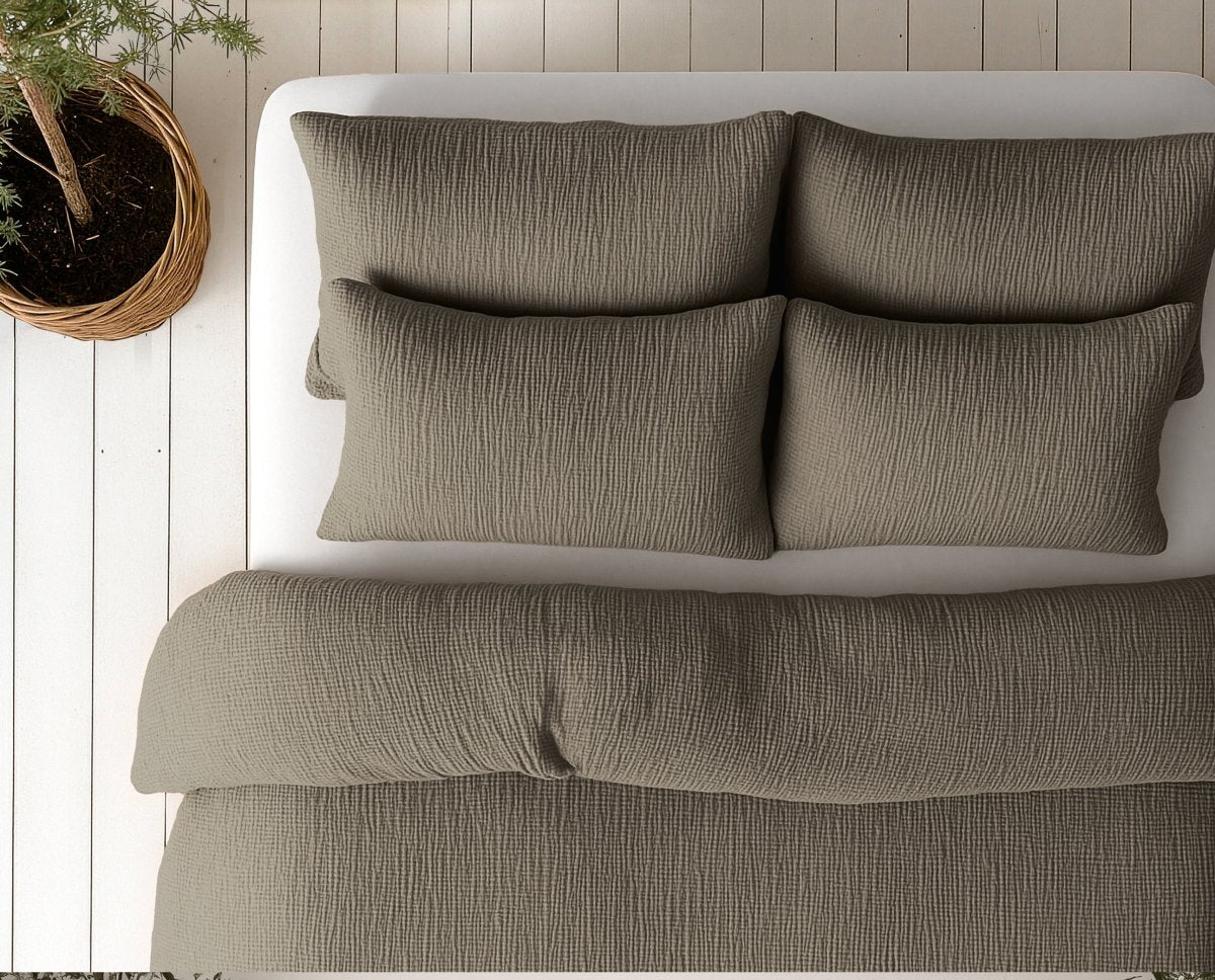 100% Cotton Muslin Lazy Duvet Mousseline | Taupe | Double XL - 200cm (W) x 240cm (L) - The Bedding & Blankets Store