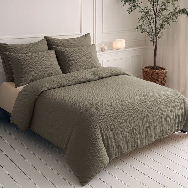 100% Cotton Muslin Lazy Duvet Mousseline | Taupe | Double XL - 200cm (W) x 240cm (L) - The Bedding & Blankets Store