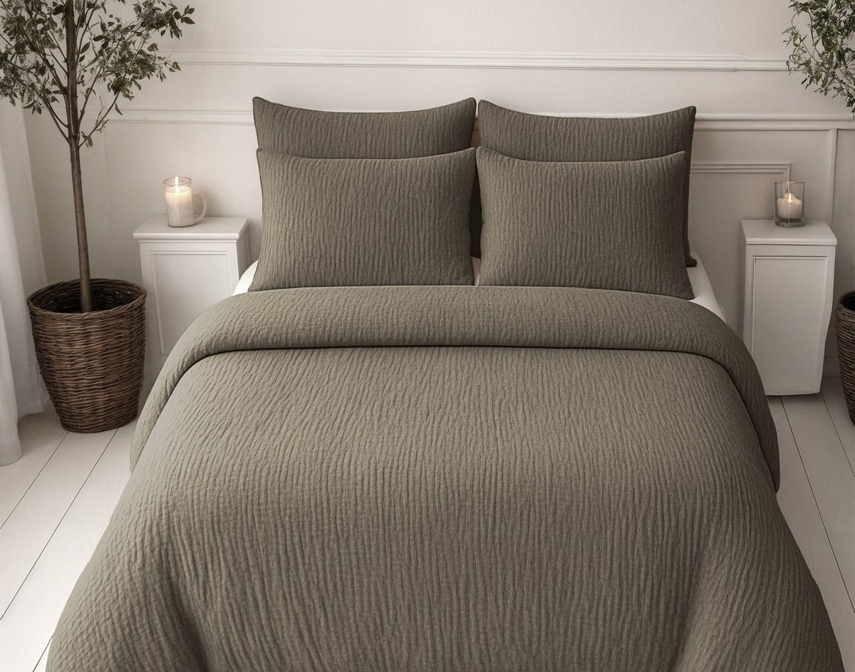100% Cotton Muslin Lazy Duvet Mousseline | Taupe | Double XL - 200cm (W) x 240cm (L) - The Bedding & Blankets Store