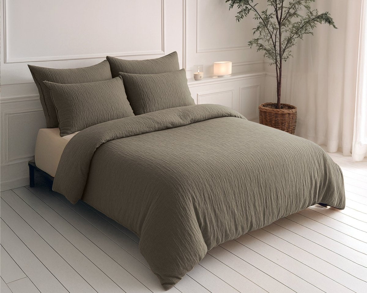 100% Cotton Muslin Lazy Duvet Mousseline | Taupe | Double XL - 200cm (W) x 240cm (L) - The Bedding & Blankets Store