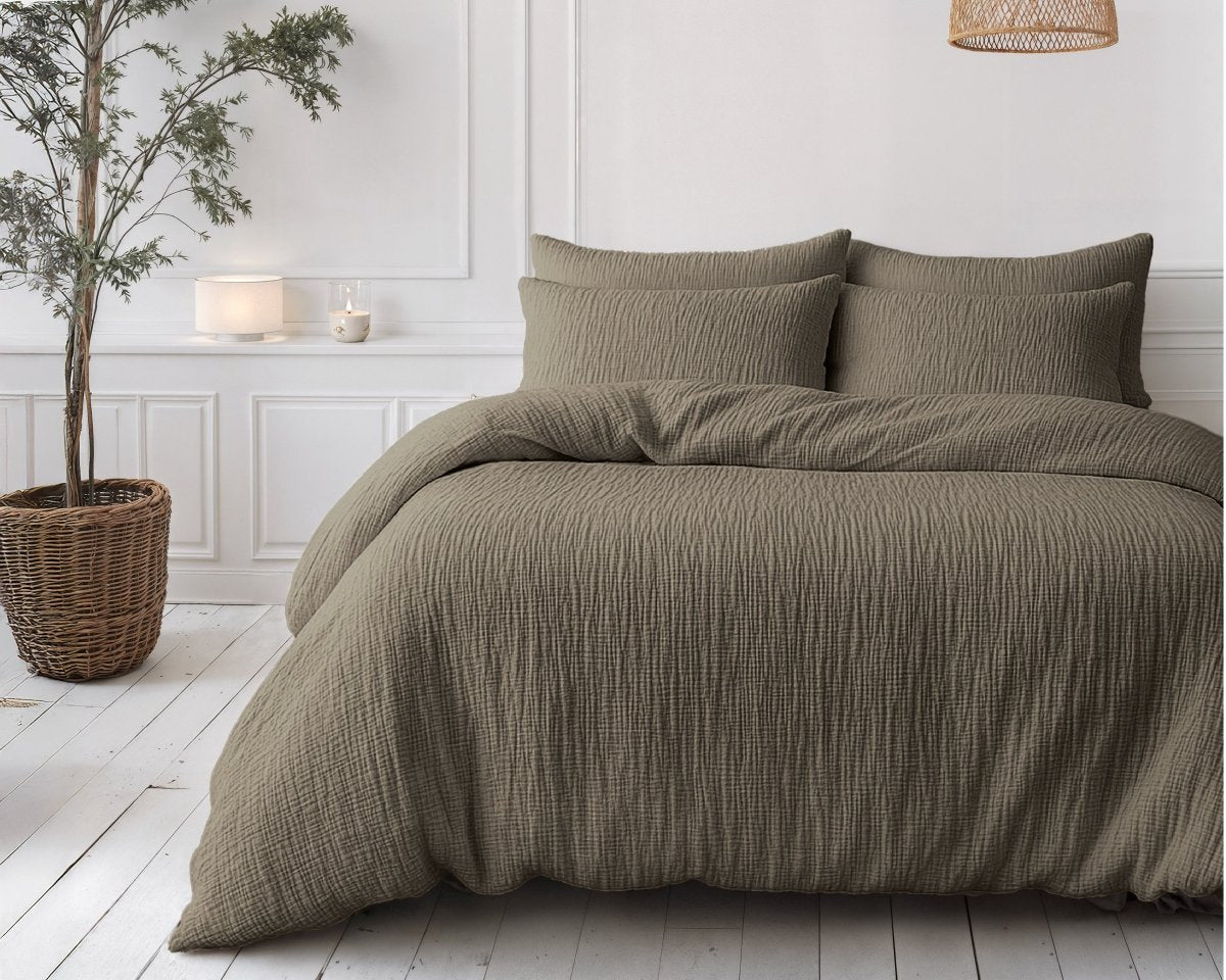 100% Cotton Muslin Lazy Duvet Mousseline | Taupe | Double XL - 200cm (W) x 240cm (L) - The Bedding & Blankets Store