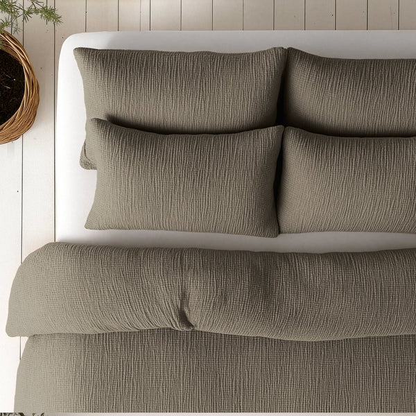 100% Cotton Muslin Lazy Duvet Mousseline | Taupe | Double XL - 200cm (W) x 240cm (L) - The Bedding & Blankets Store